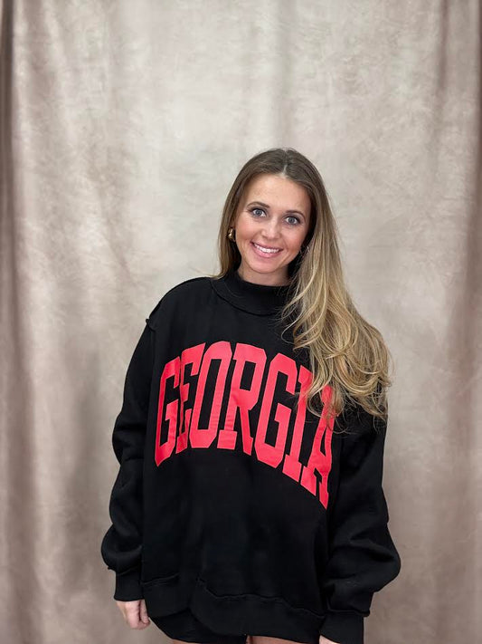 'GEORGIA & GA' PRINT REVERSIBLE MOCKNECK SWEATSHIRT