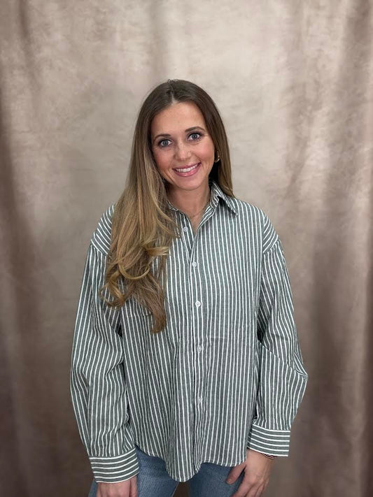 Destress Green Striped Button-Up
