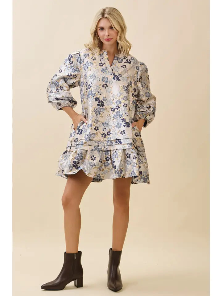 Floral Jacquard Tiered Mini Dress