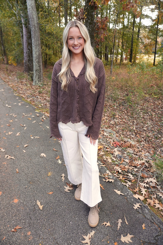 Brown Open Knit Sweater
