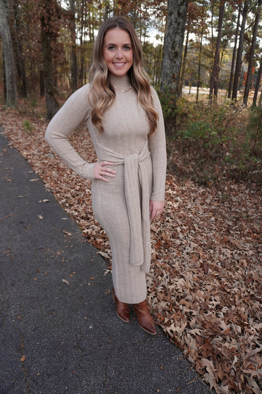 Mocha Mock Neck Sweater Maxi Dress