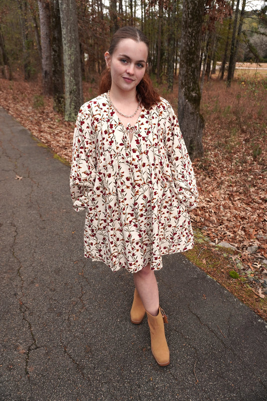 Floral Corduroy Mini Dress