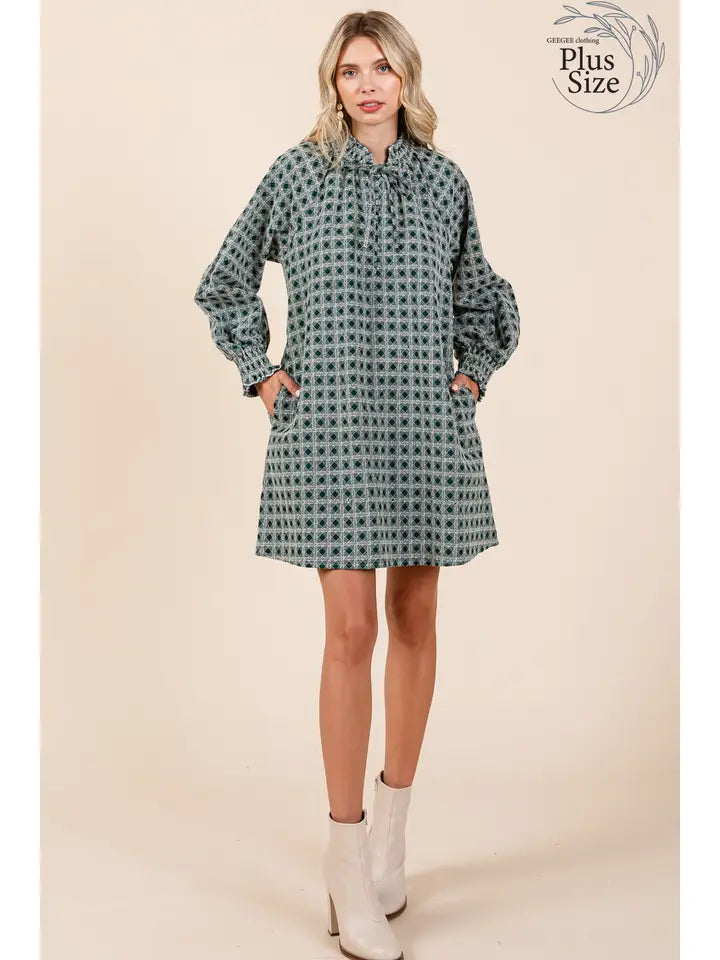 Check Embroidered Mini Dress