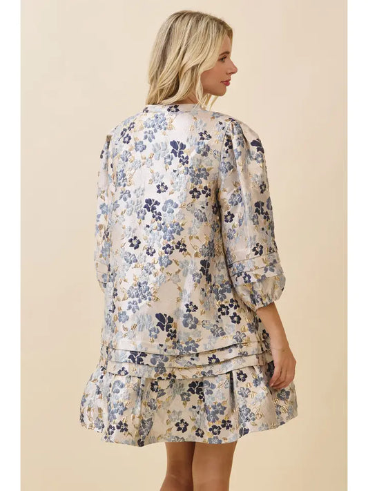Floral Jacquard Tiered Mini Dress