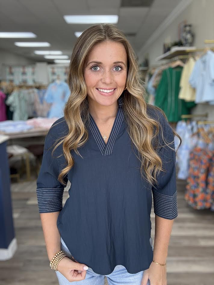 Navy Stitch Blouse