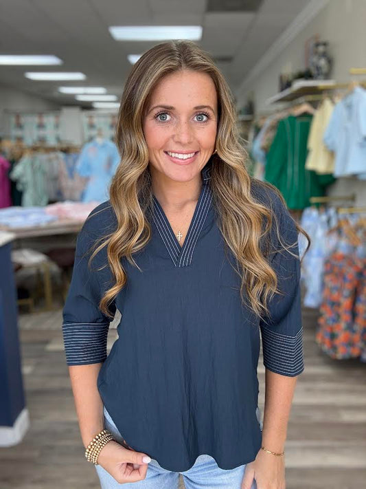 Navy Stitch Blouse