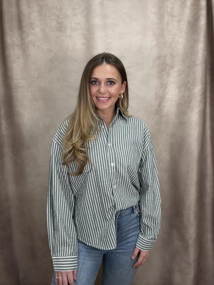 Destress Green Striped Button-Up