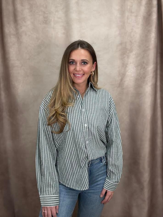 Destress Green Striped Button-Up