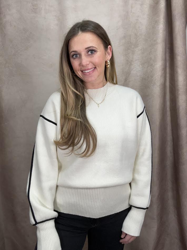Cream Oversized Contrast Sweater
