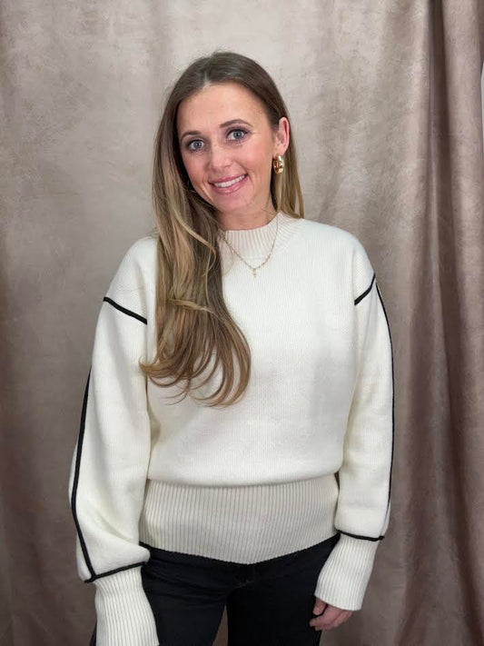 Cream Oversized Contrast Sweater