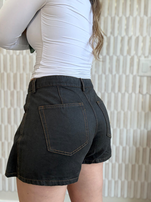 Black Denim Front Wrap Skort