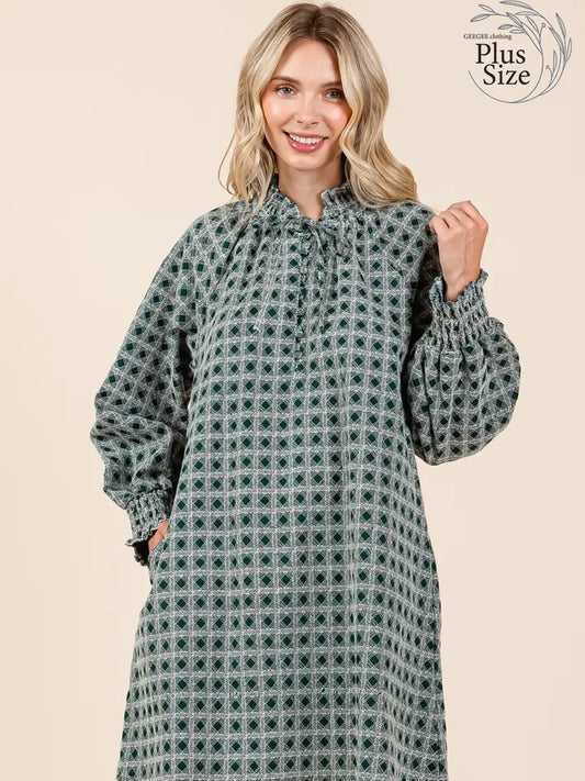 Check Embroidered Mini Dress