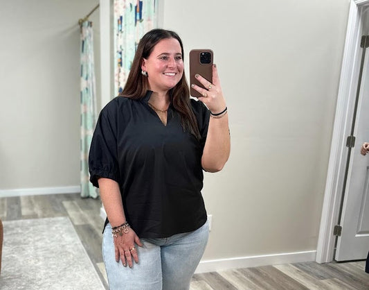 Midnight Black V Neck Top