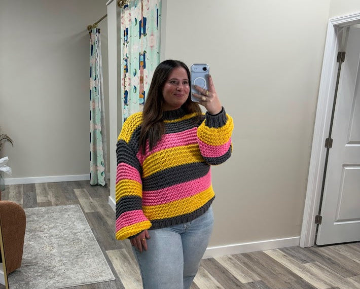 Bulky Striped Knit Sweater
