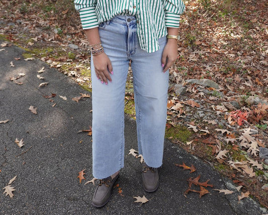 Nori High Waist Wide Raw Hem Jeans