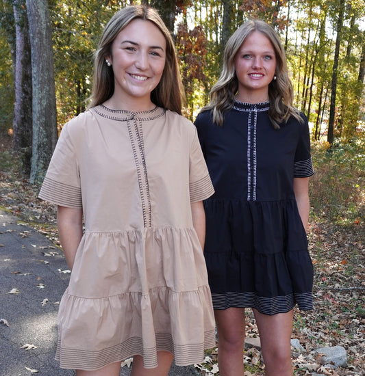 Top-Stitch Short Sleeve Mini Dress