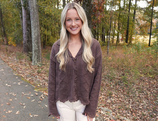 Brown Open Knit Sweater