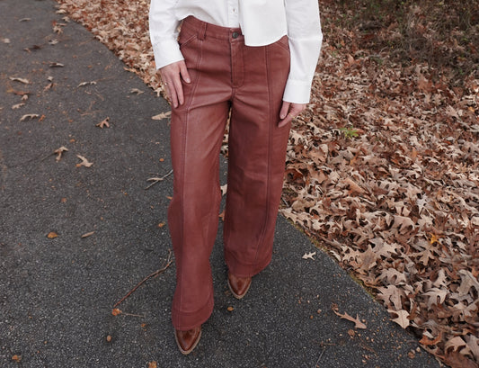 Rose Washed Leather Pants