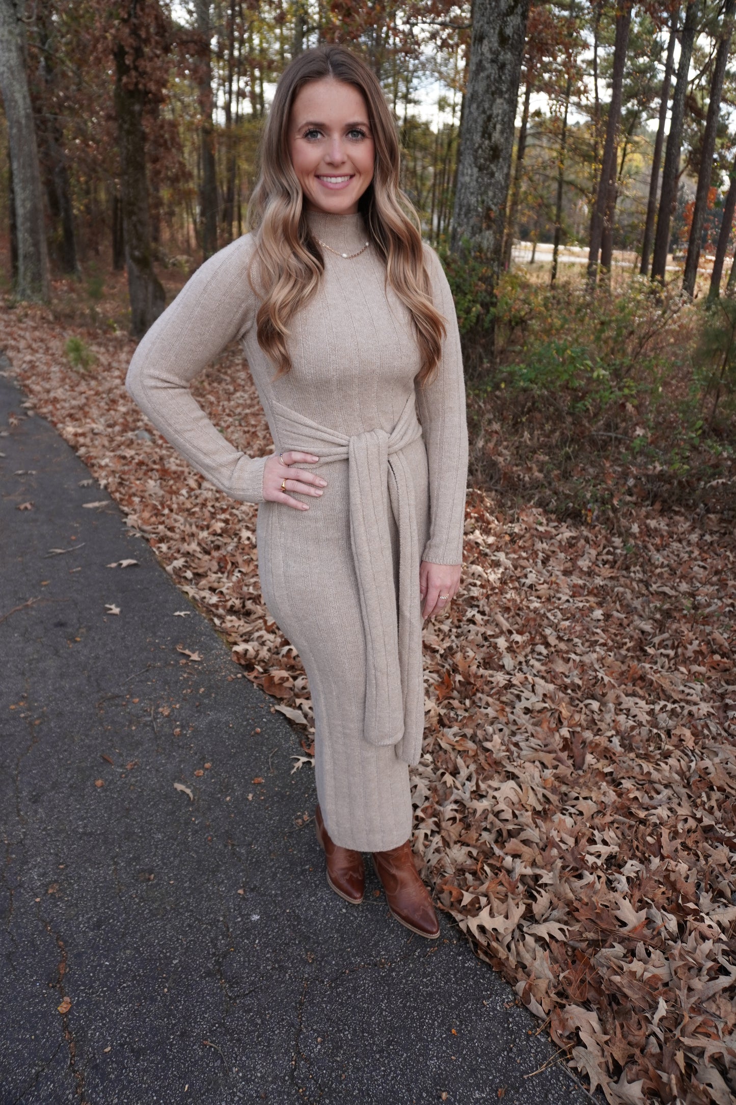Mocha Mock Neck Sweater Maxi Dress
