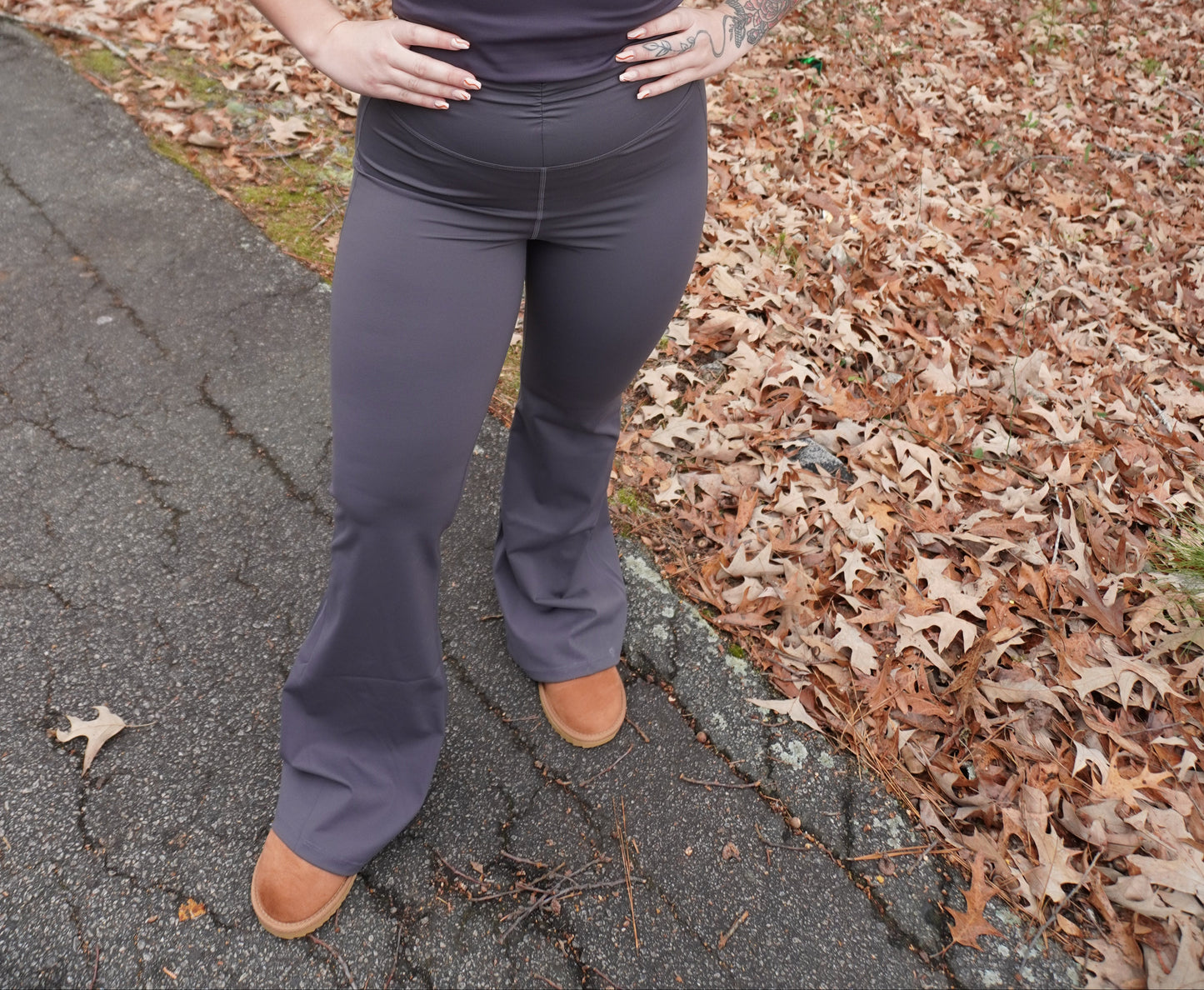 Charcoal Ruched Waist Flare Leggings