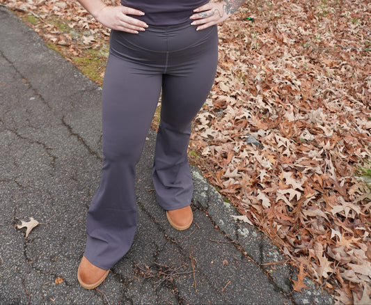 Charcoal Ruched Waist Flare Leggings