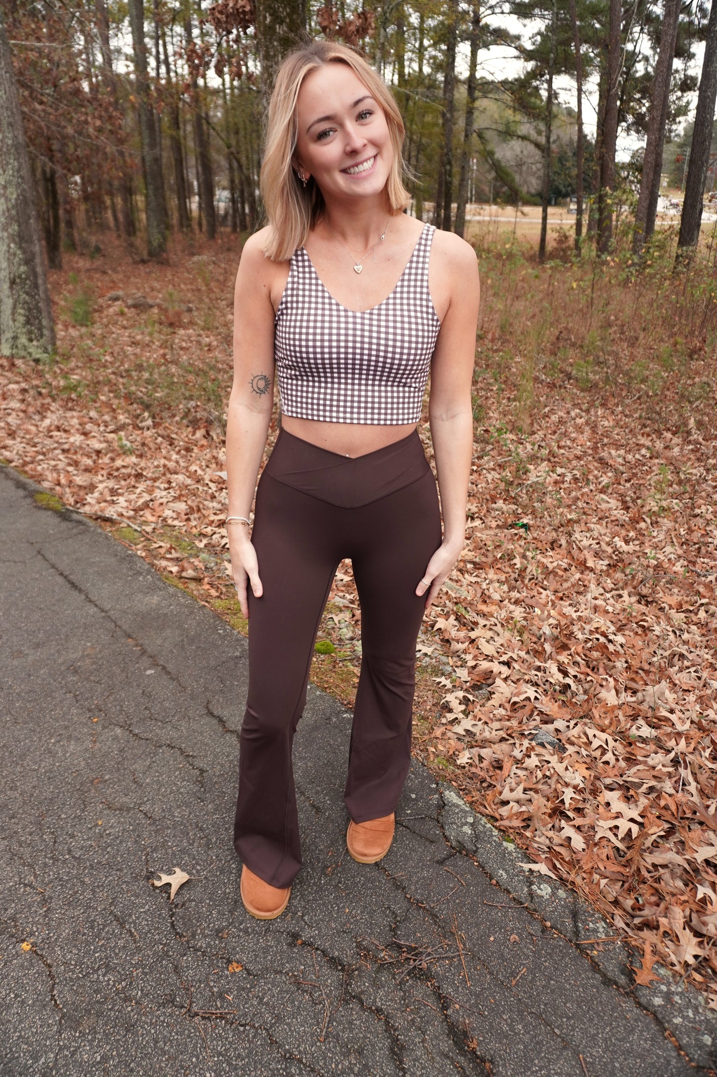 Brown Gingham Aligned Cropped Tank Top