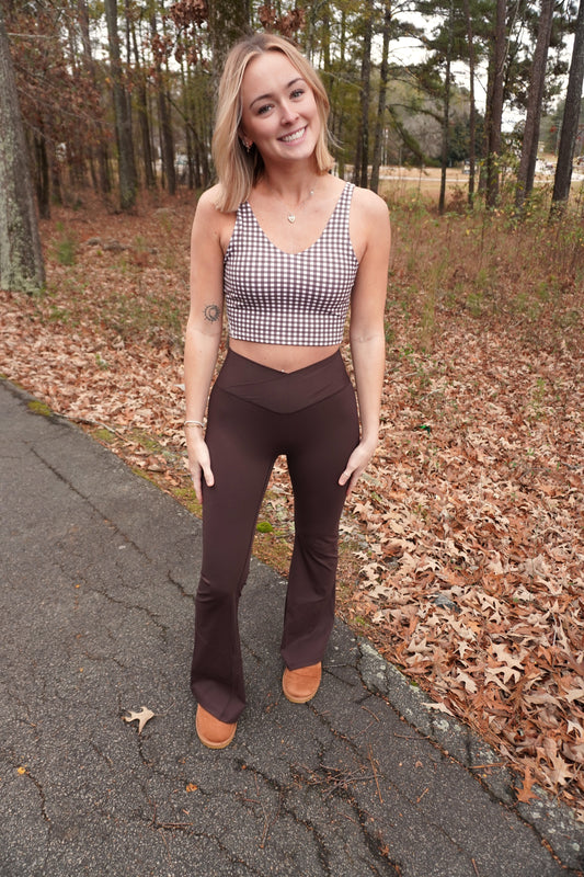 Brown Gingham Aligned Cropped Tank Top