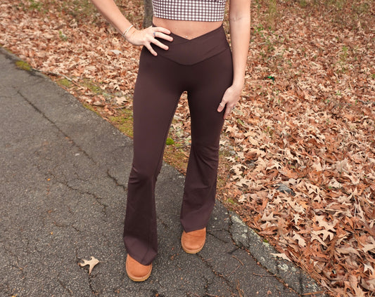 Chocolate Crossover Flare Leggings