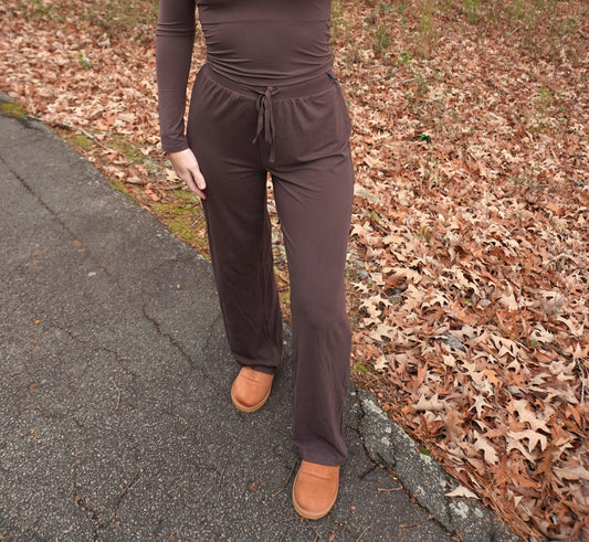 Chocolate Soft Knit Jersey Wide Leg Pants