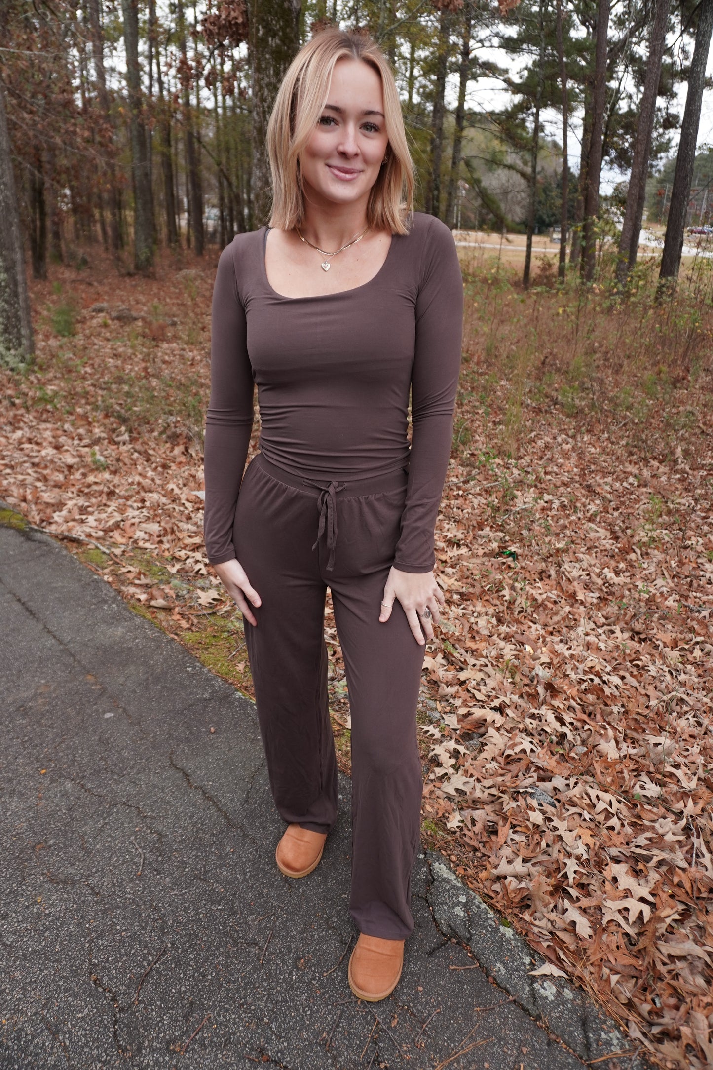 Chocolate Soft Knit Jersey Wide Leg Pants