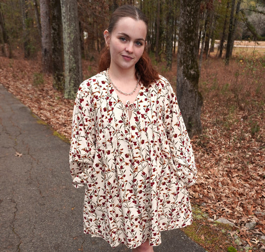 Floral Corduroy Mini Dress