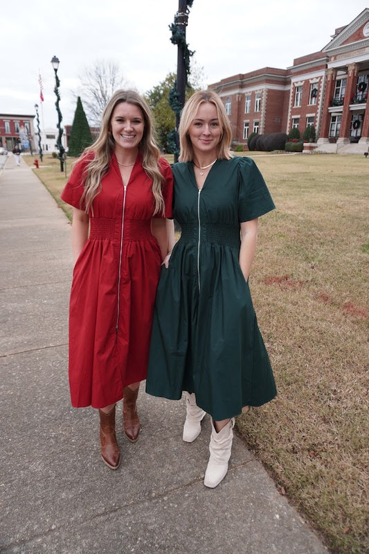 Pine Smocked Midi Dress