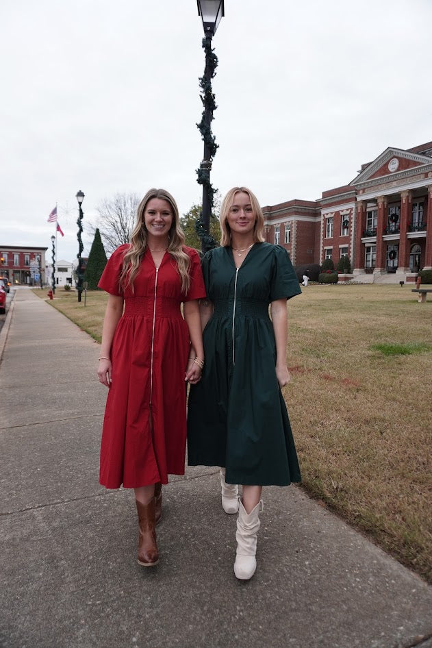 Pine Smocked Midi Dress