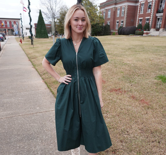 Pine Smocked Midi Dress