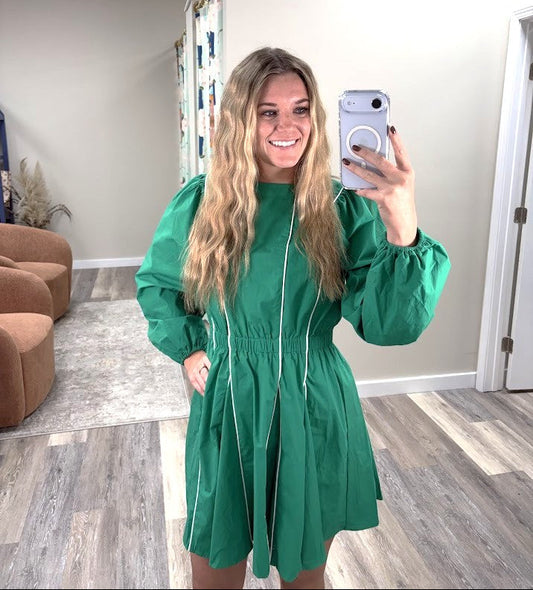 Green Piping Mini Dress