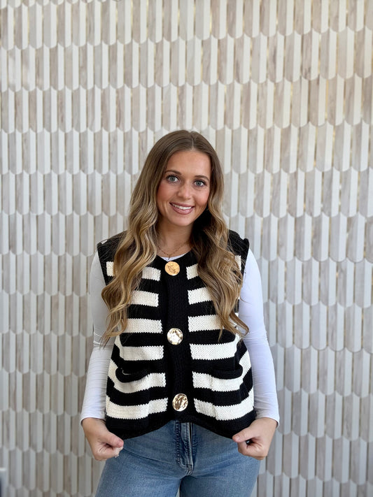 Black Striped Chunky Sweater Vest