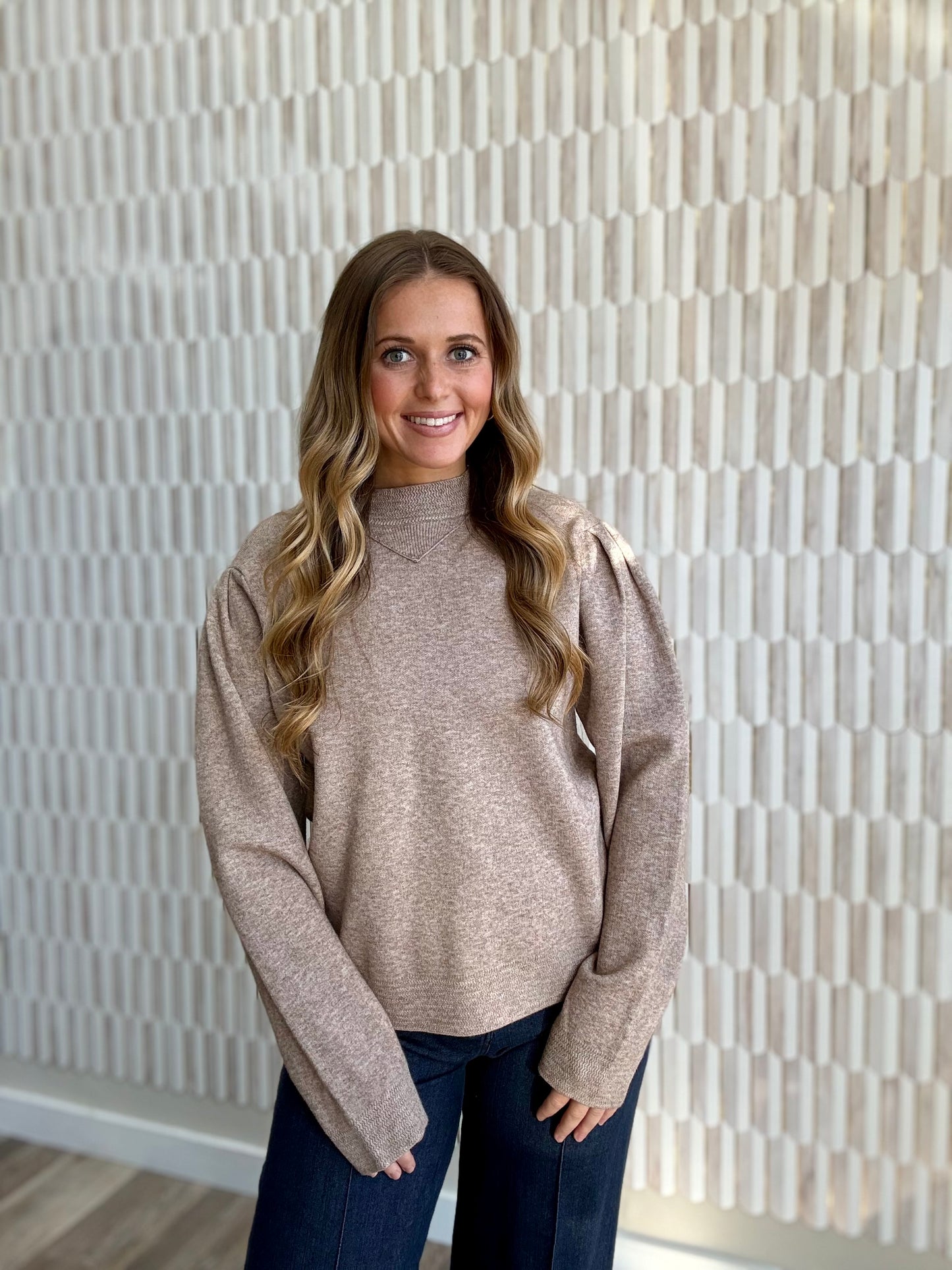 Mock Neck Puff Sleeve Sweater