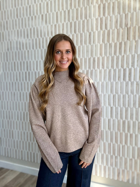 Mock Neck Puff Sleeve Sweater