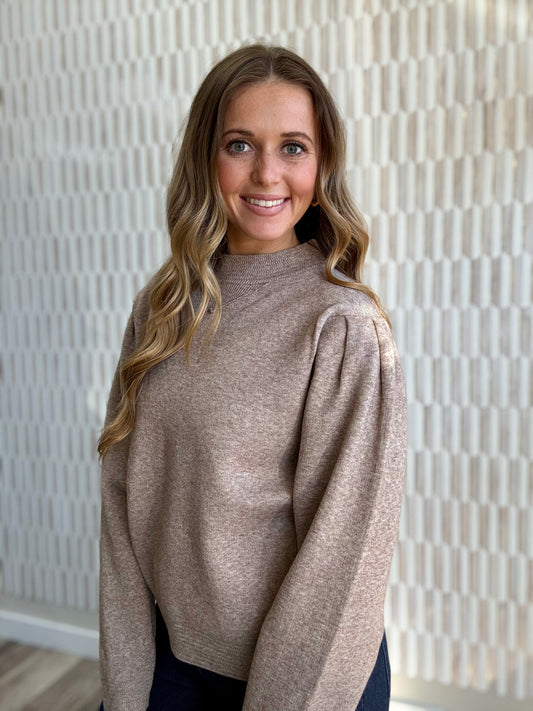 Mock Neck Puff Sleeve Sweater