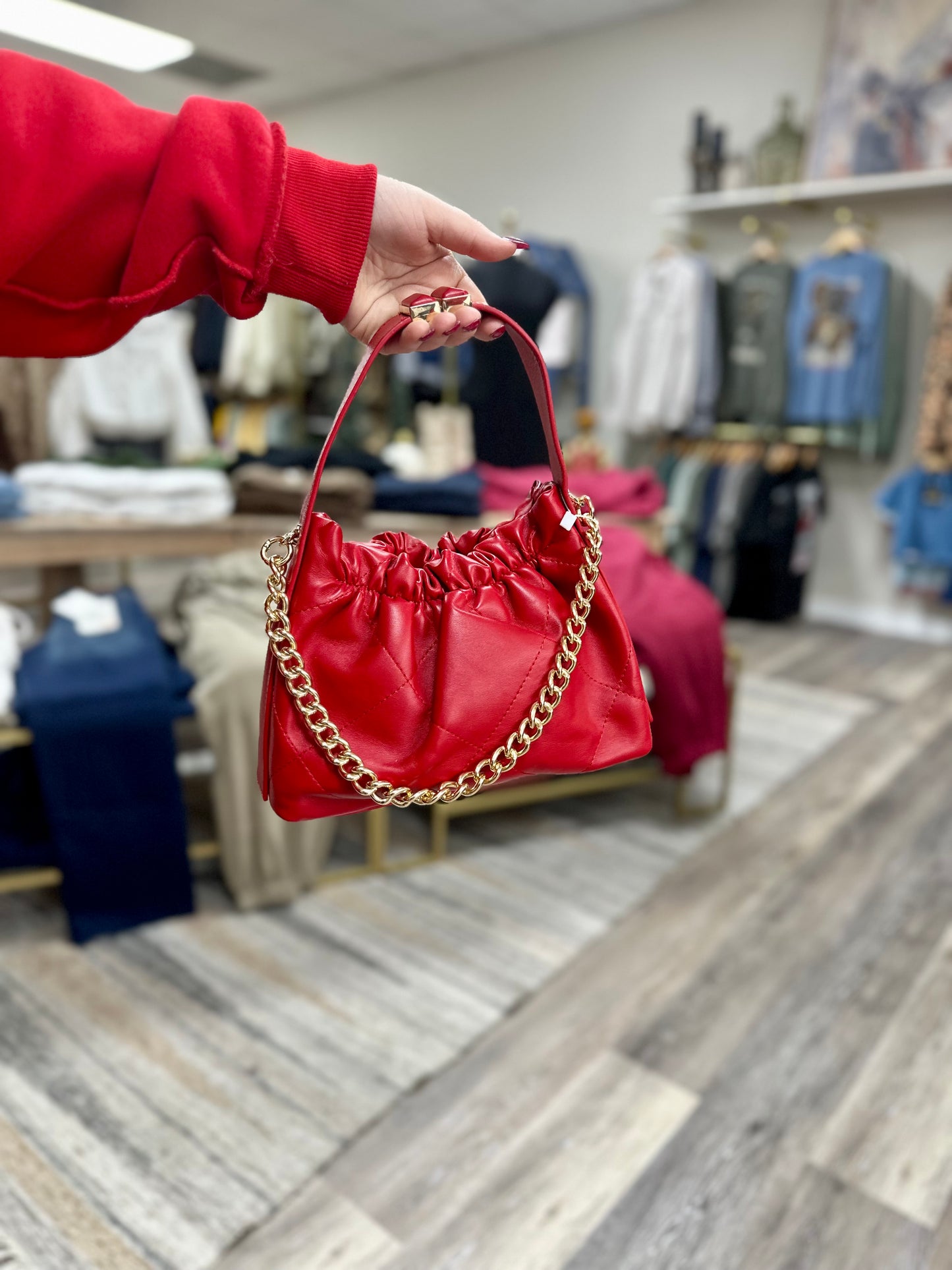 Red Shoulder with Chain Purse