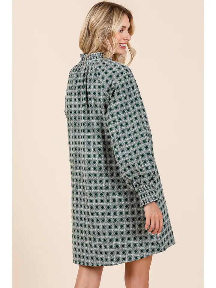 Check Embroidered Mini Dress