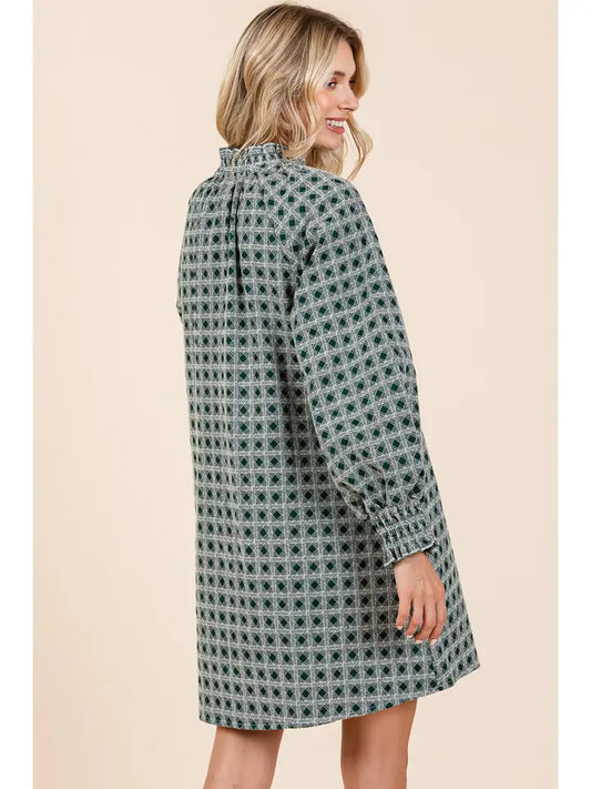 Check Embroidered Mini Dress