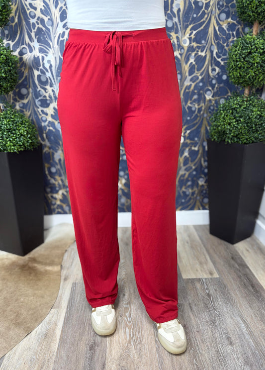 Cherry Soft Knit Jersey Wide Leg Pants
