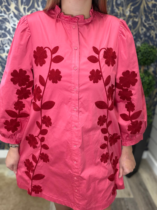 Dark Pink Ruffle Neck Mini Dress