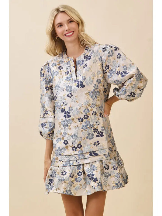 Floral Jacquard Tiered Mini Dress