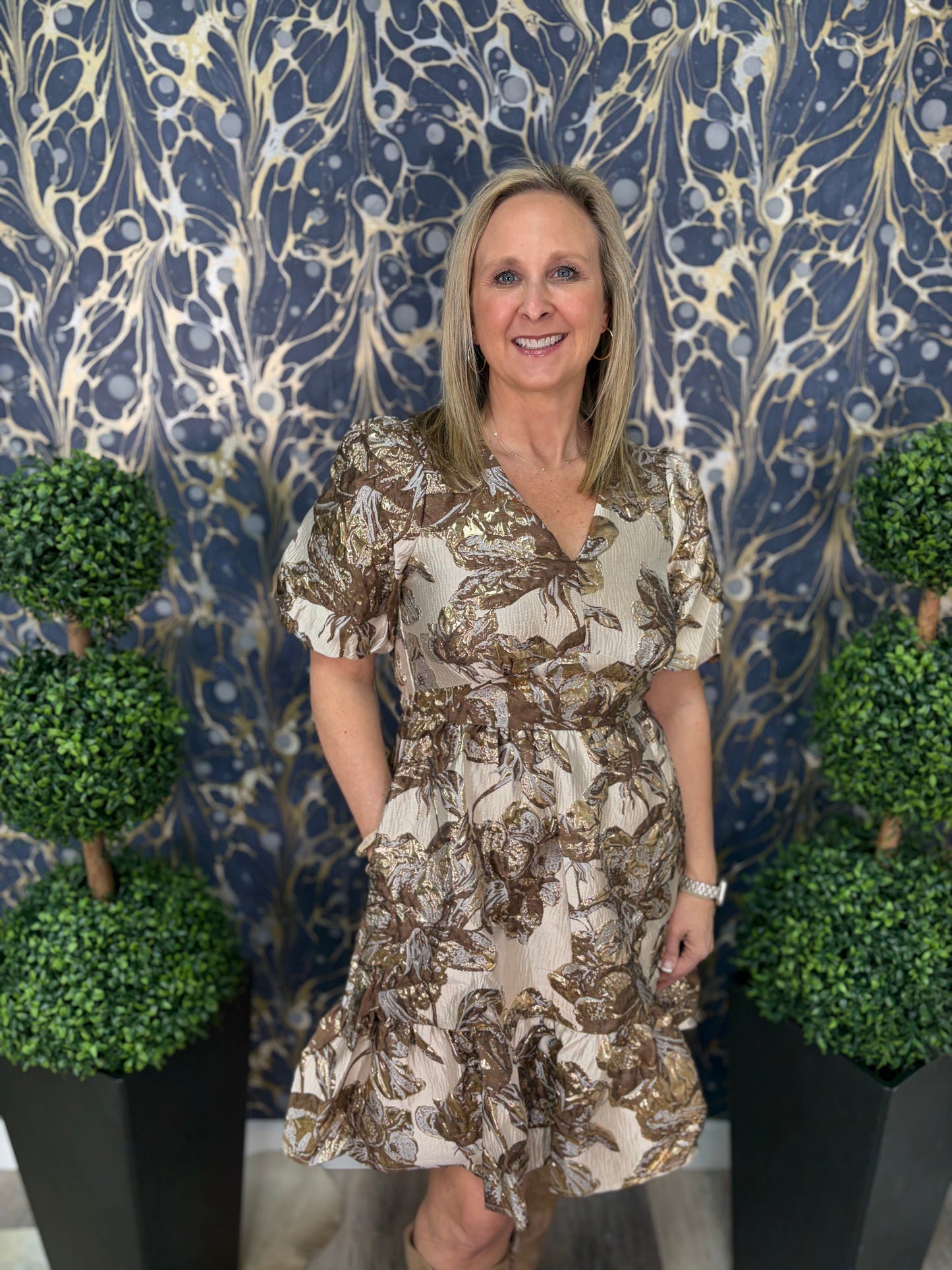 Mocha & Gold Mini Dress