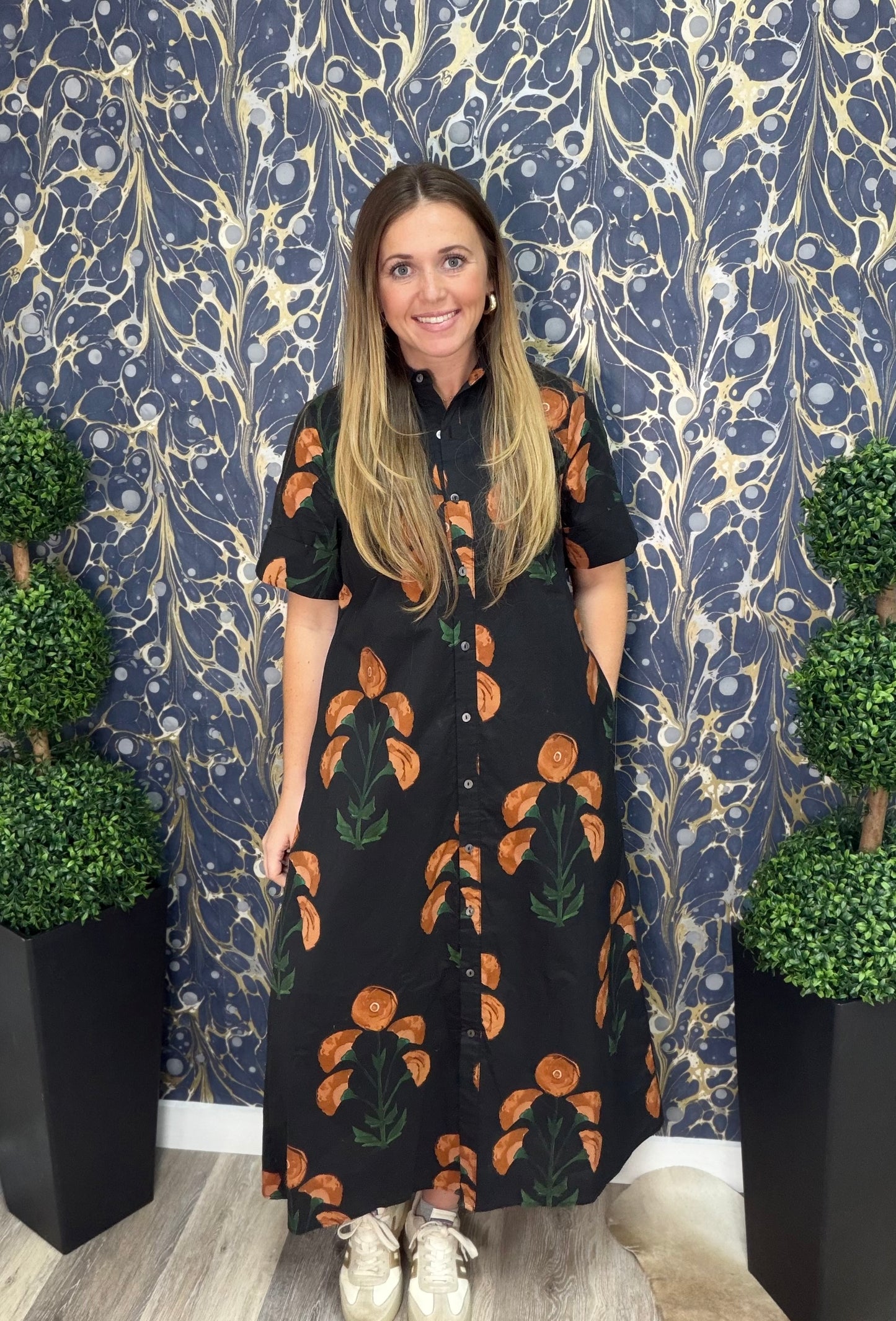 Petal Noir Midi Dress
