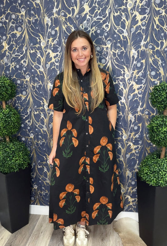 Petal Noir Midi Dress